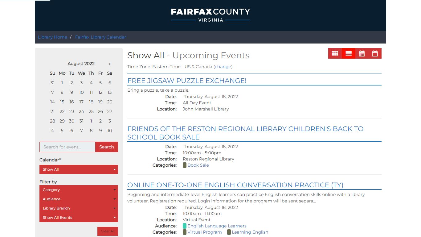 Fairfax Library Calendar - Library Home